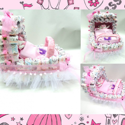Εικόνα για Μωρότουρτα για κοριτσάκι - DiapierCake pink baby stroller