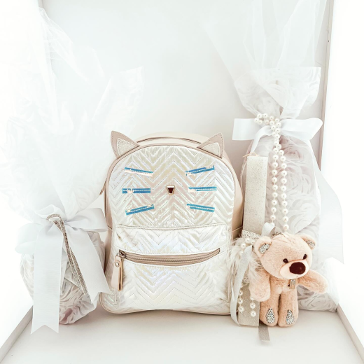 Εικόνα για White metallic kitty Σετ λαμπάδας τσάντα
