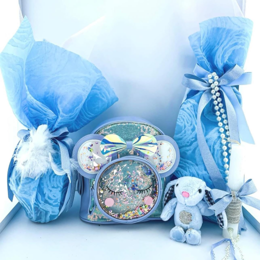 Εικόνα για Light blue shining Minnie  Σετ λαμπάδας τσάντα