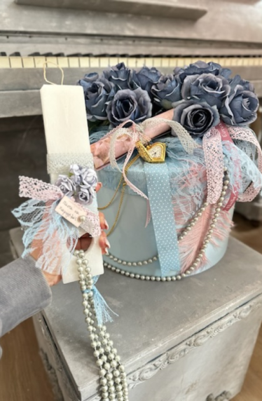 Εικόνα 4 για Shabby blue Roses Bouquet With Pearls !