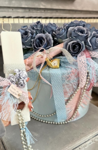 Εικόνα 5 για Shabby blue Roses Bouquet With Pearls !